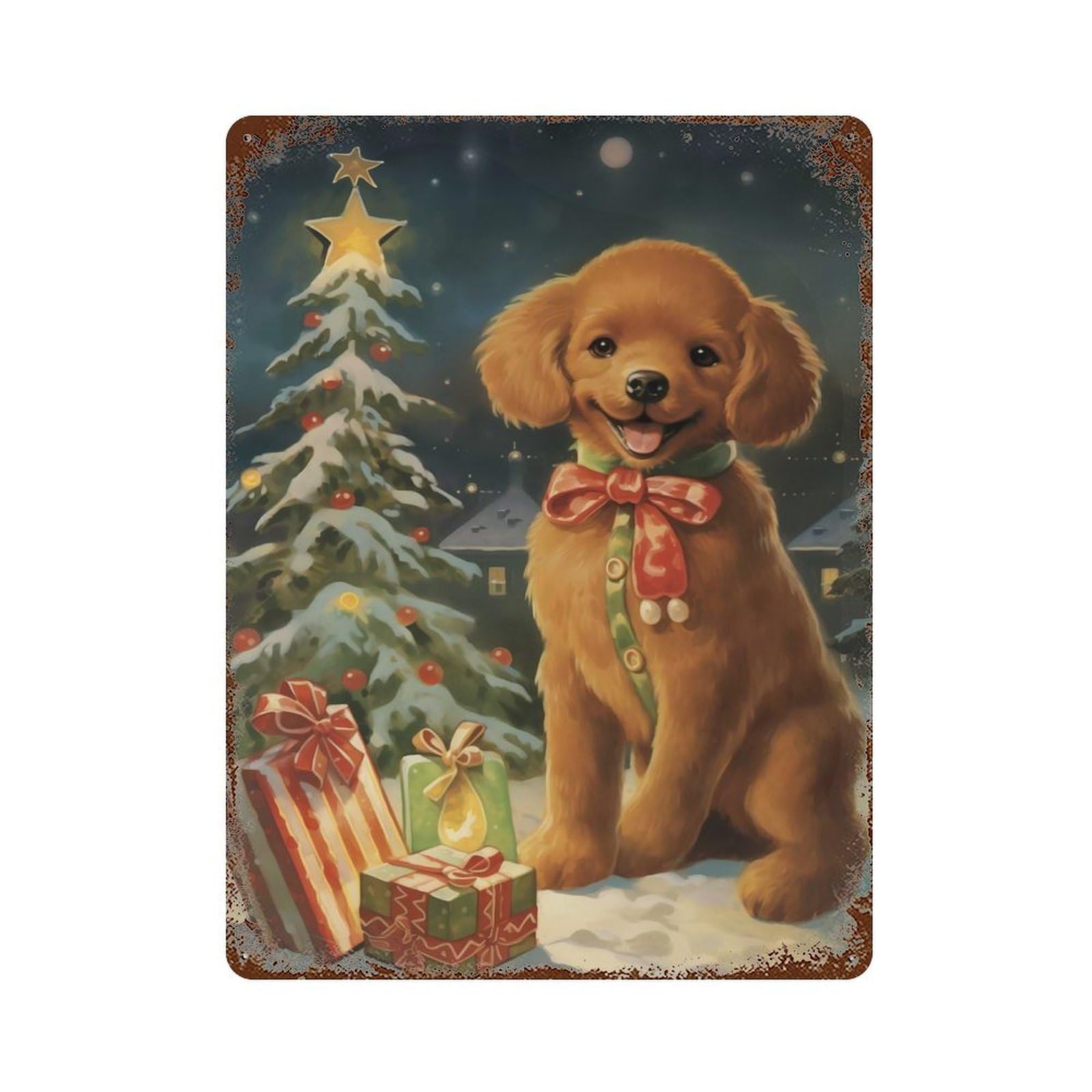 Cute Vintage Poodle Xmas Retro Metal Sign 15.7"x11.8", Vintage Wall Decor for Garage, Pub Or Kitchen