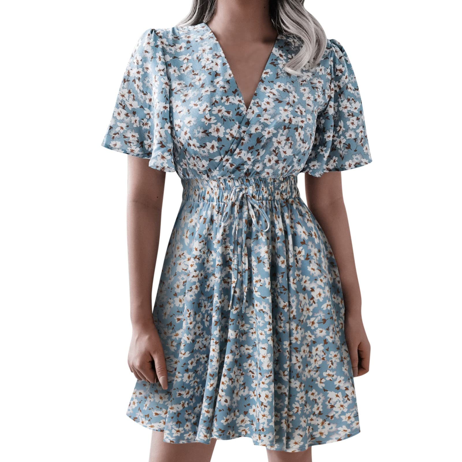 mid length casual summer dresses PRETTYGARDEN Women's Casual Summer Midi Dress Puffy Short Sleeve Square  Neck Smocked Tiered Ruffle Dresses (Floral Blue,Small) at Amazon Women's  Clothing store