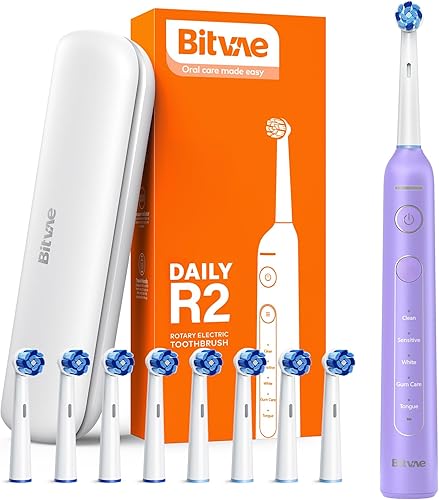 Bitvae R2 - Cepillo de dientes eléctrico rotativo para adultos con 8 cabezales de cepillo, 5 modos, cepillo de dientes recargable con sensor de