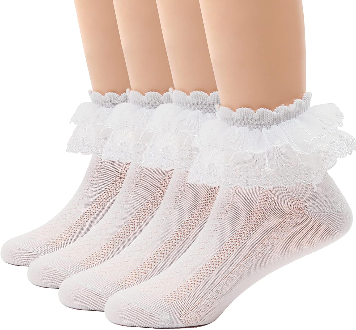 Looching 4/5 Pairs Baby Toddler Girls Ruffle Lace Socks Eyelet White Princess Cotton Cute Frilly Dress Socks for Kids 1-9T