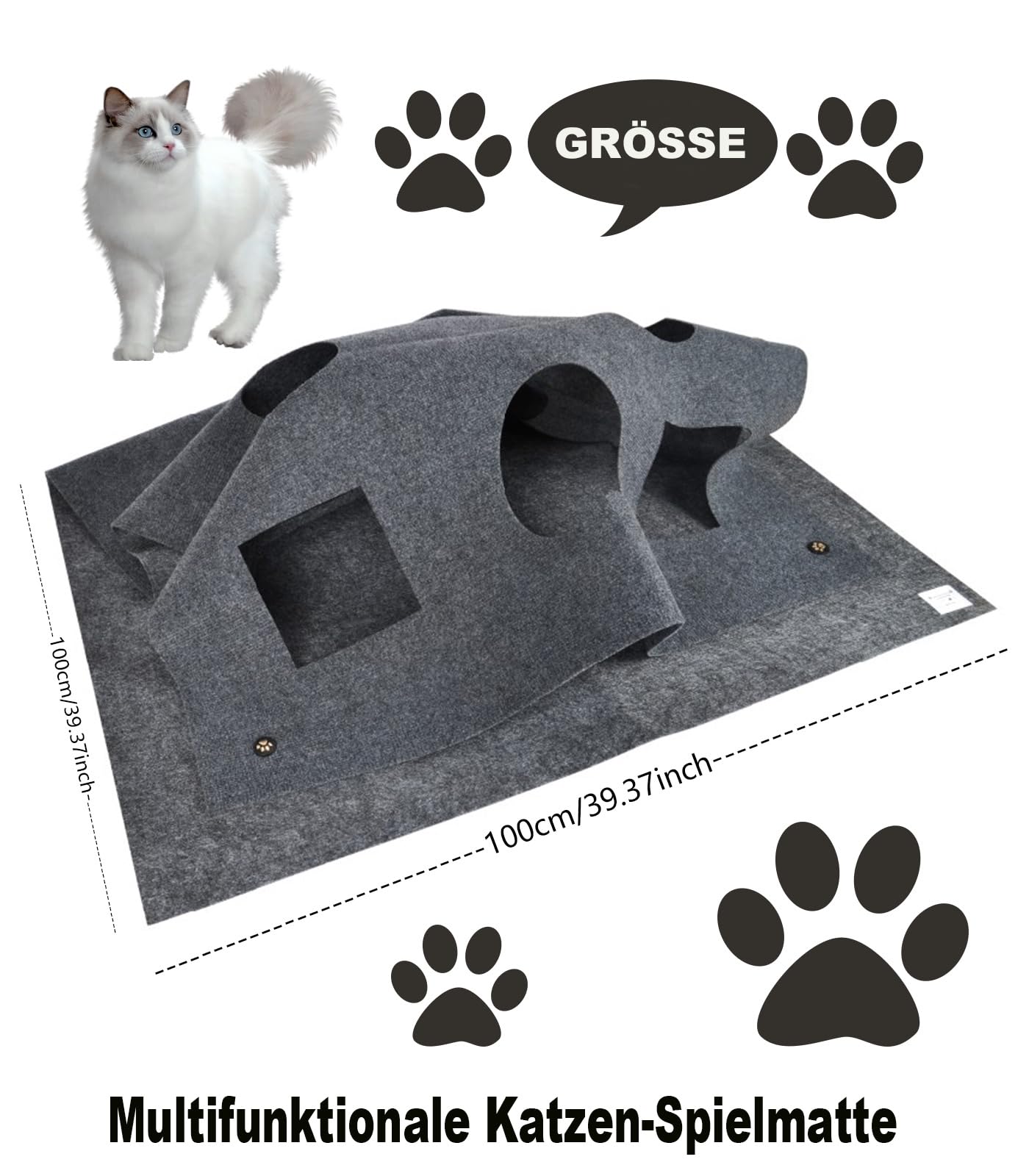 Tappetino da gioco per gatti e tiragraffi per gatti, tappetino da gioco interattivo, tappeto per gatti Cat Playground, grigio scuro
