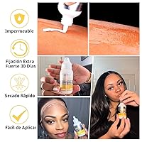 Vista 2 de Pegamento de peluca de 1.34 onzas, pegamento de peluca impermeable con encaje frontal para pelucas con herramientas y varilla de cera para cabello