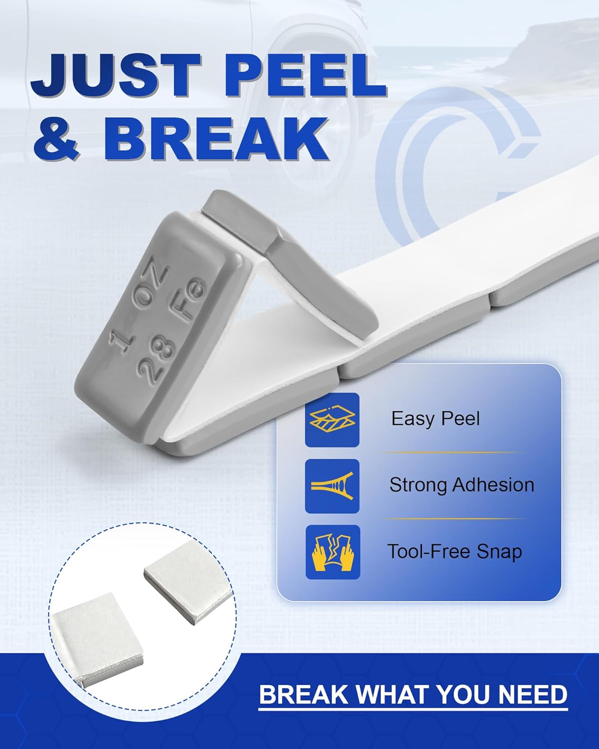 2026 New Upgrade 1 oz 288 PCS Adhesive Stick on Wheel Weights Gray, Low Profile, Stronger Adhesive & All-Season Performance for Car, Truck & Motorcycle, Derby Cars & RC Cars, Tire Balancing Weights