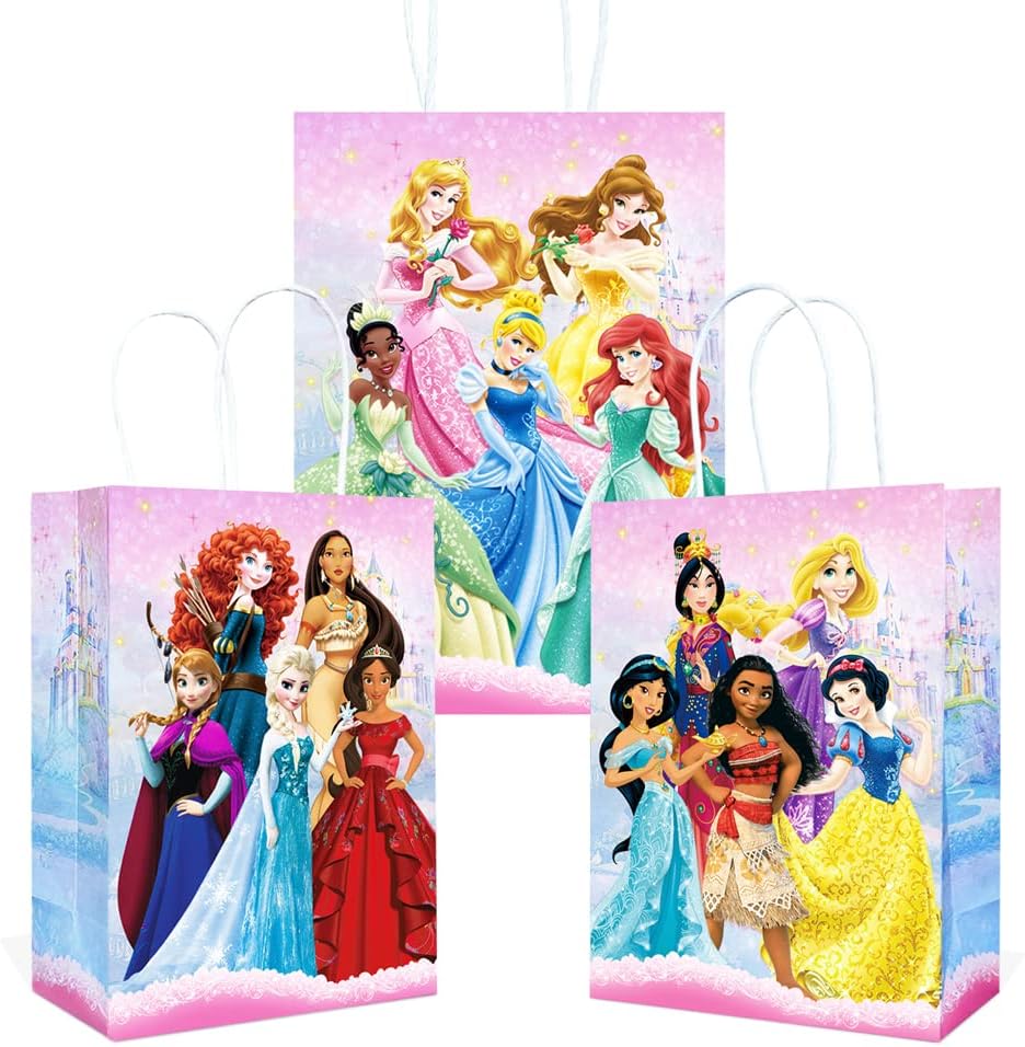 BEST HOPE Princess Party Bag, 12 Princess Birthday Decorations Paper Bags Party Supplies Set for Girls, 3 Patterns (Pack of 12)