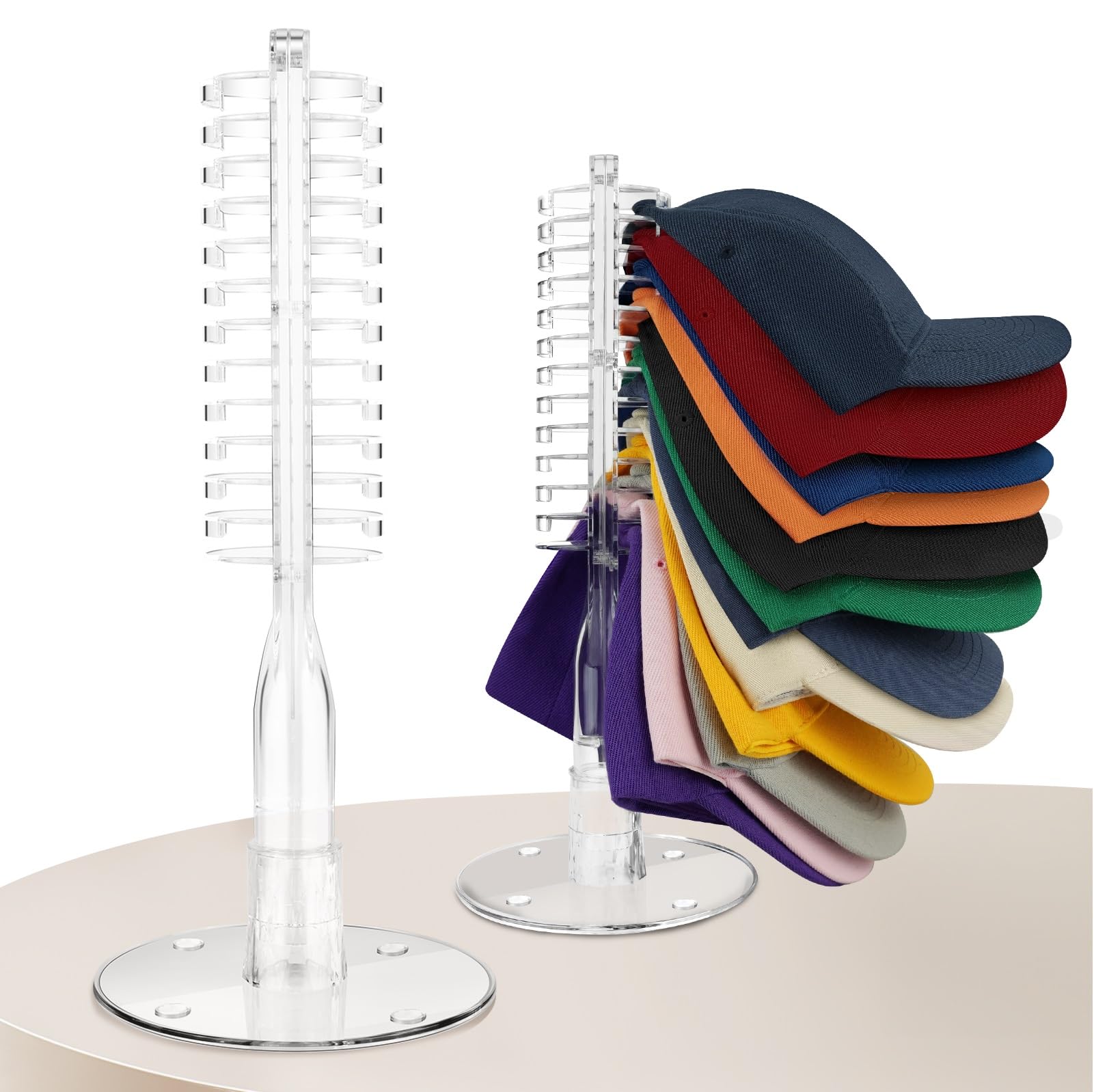 [2 Piezas] Organizador Gorras Soporte Capacidad para Hasta 12 Sombreros Gorras de Béisbol Hombre y Mujer, Base Redonda Acrílica Transparente, Expositor de Almacenamiento Decoración Mesa