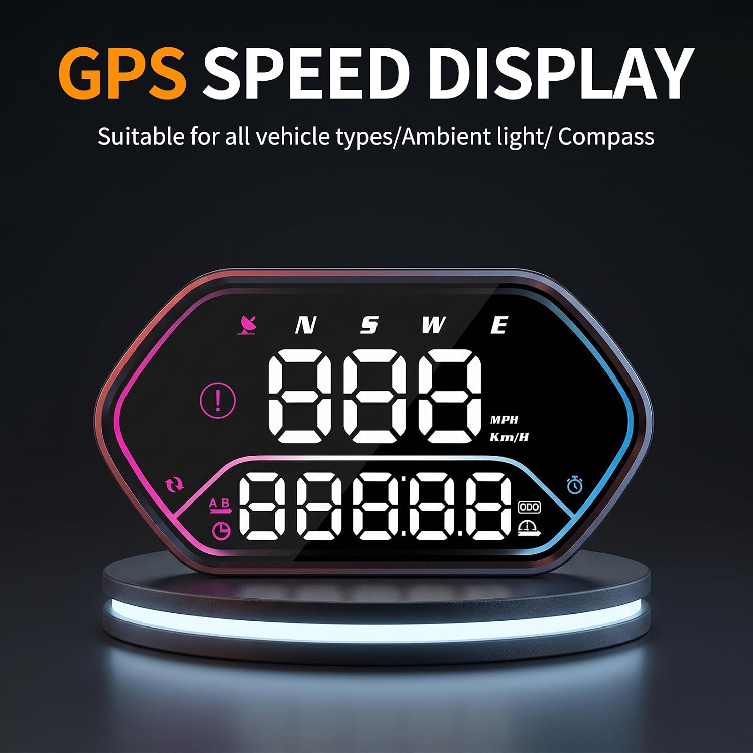GPS HUD Speedometer 4 Inch MPH/KMH Overspeed Alarm Auto Brightness USB Play