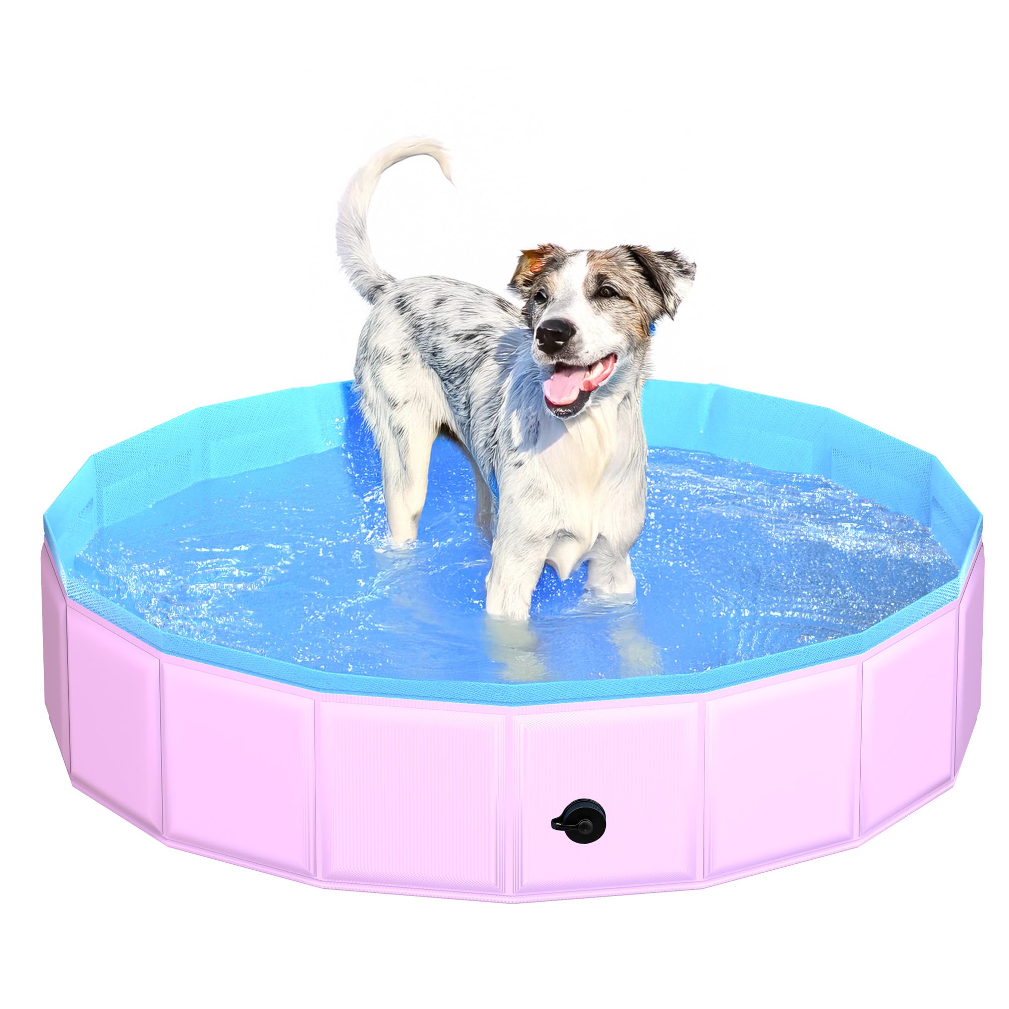CACSPS Foldable Dog Pool, 39" x 12" Kiddie Pool with Hard Plastic, Non-Slip Dog Bath Tub for Outdoor Backyard, Collapsible Dog Swimming Pool for Kids Dogs Pets (Pink)
