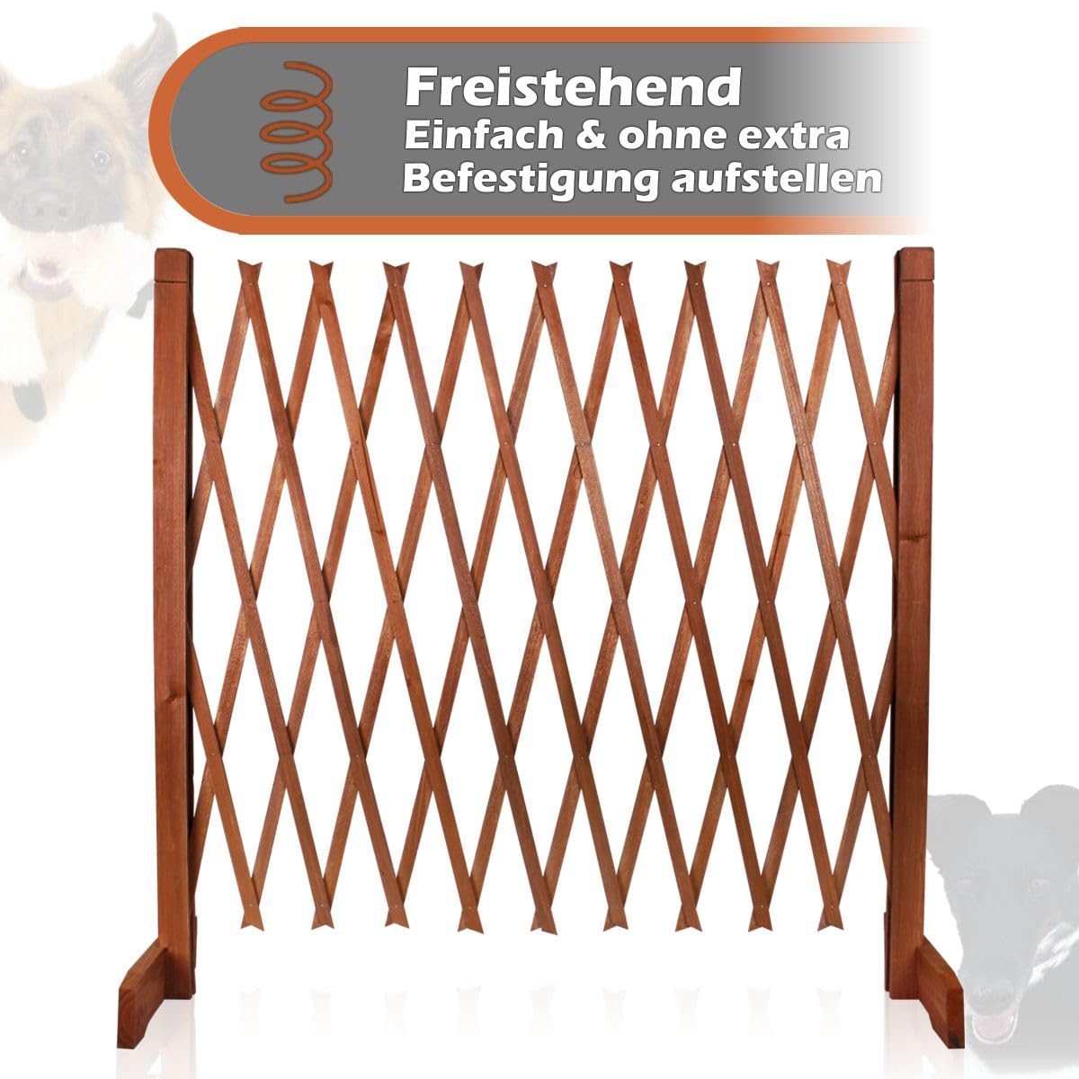 Holzzaun Hund Absperrgitter freistehend flexibel einstellbar Scherengitter Türgitter (1x Zaun)