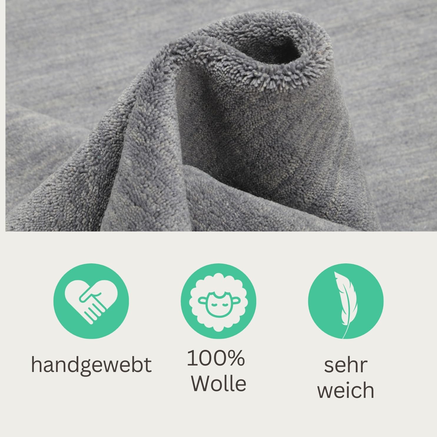 MY-RUG Wollteppich 140x200 cm - Handgewebter Wohnzimmerteppich in Grau