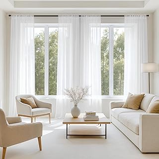 MIULEE White Sheer Curtains 94 Inches Long, 4 Panels Set, Light Filterin...