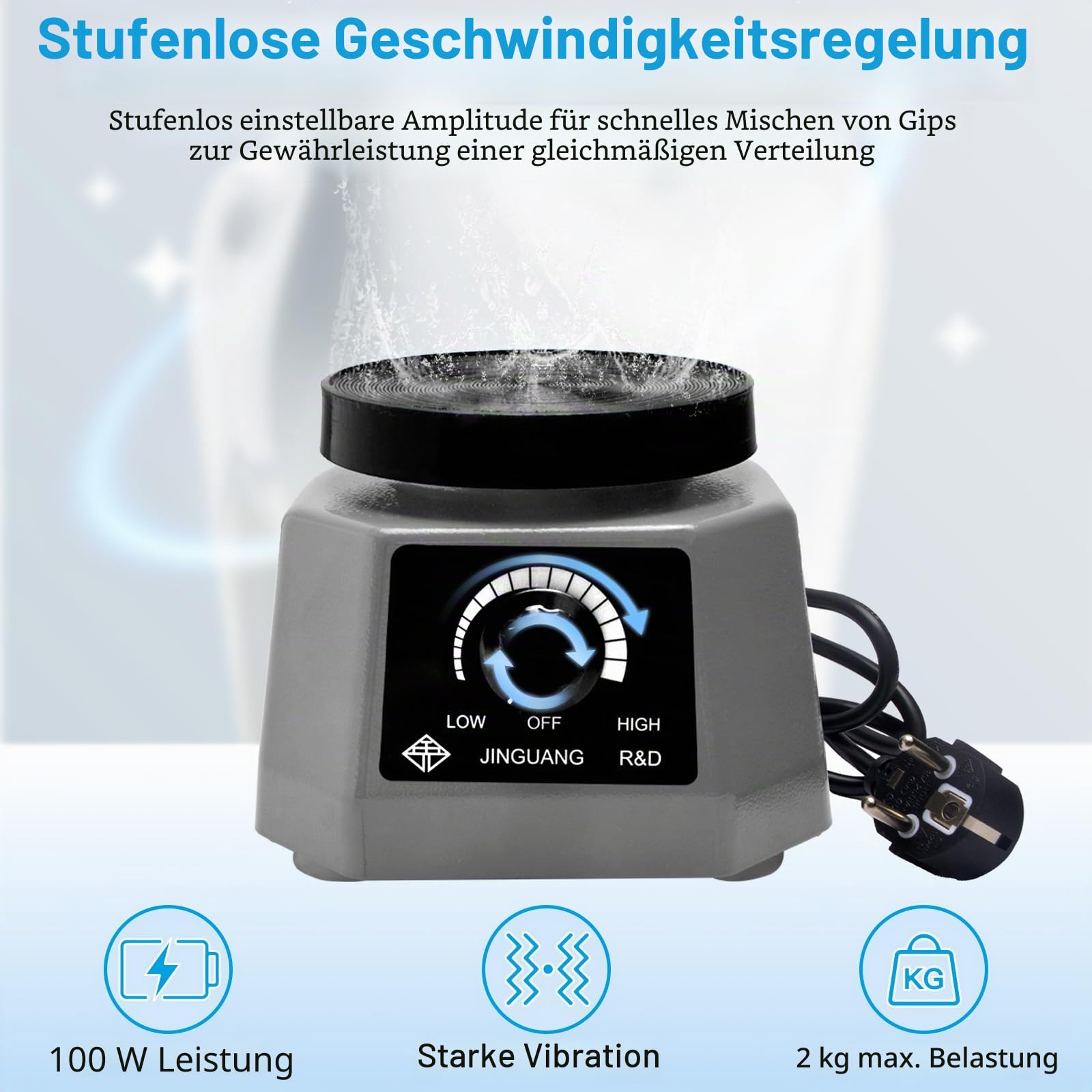 CGBE 100W Gipsrüttler Dental Rund für Mischen von Gips, Gussmodell | Rüttelplatte Gips mit Rutschfeste Werkbank, Effiziente Wärmeableitende Basis, Einstellbare Geschwindigkeit, für Zahnkliniken