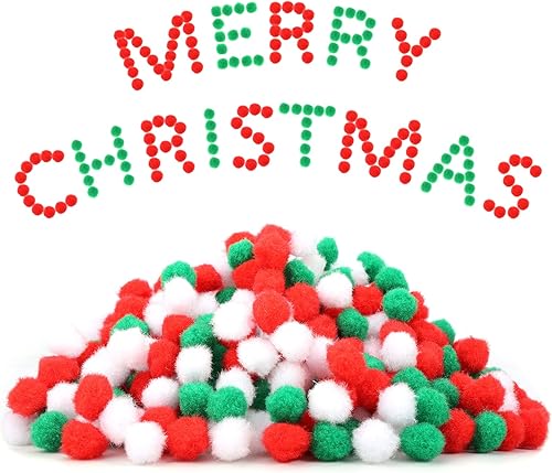 Caydo 600 pompones de Navidad, bolas de pompones de 0.4 in para suministros de pasatiempos y decoraciones creativas de Navidad