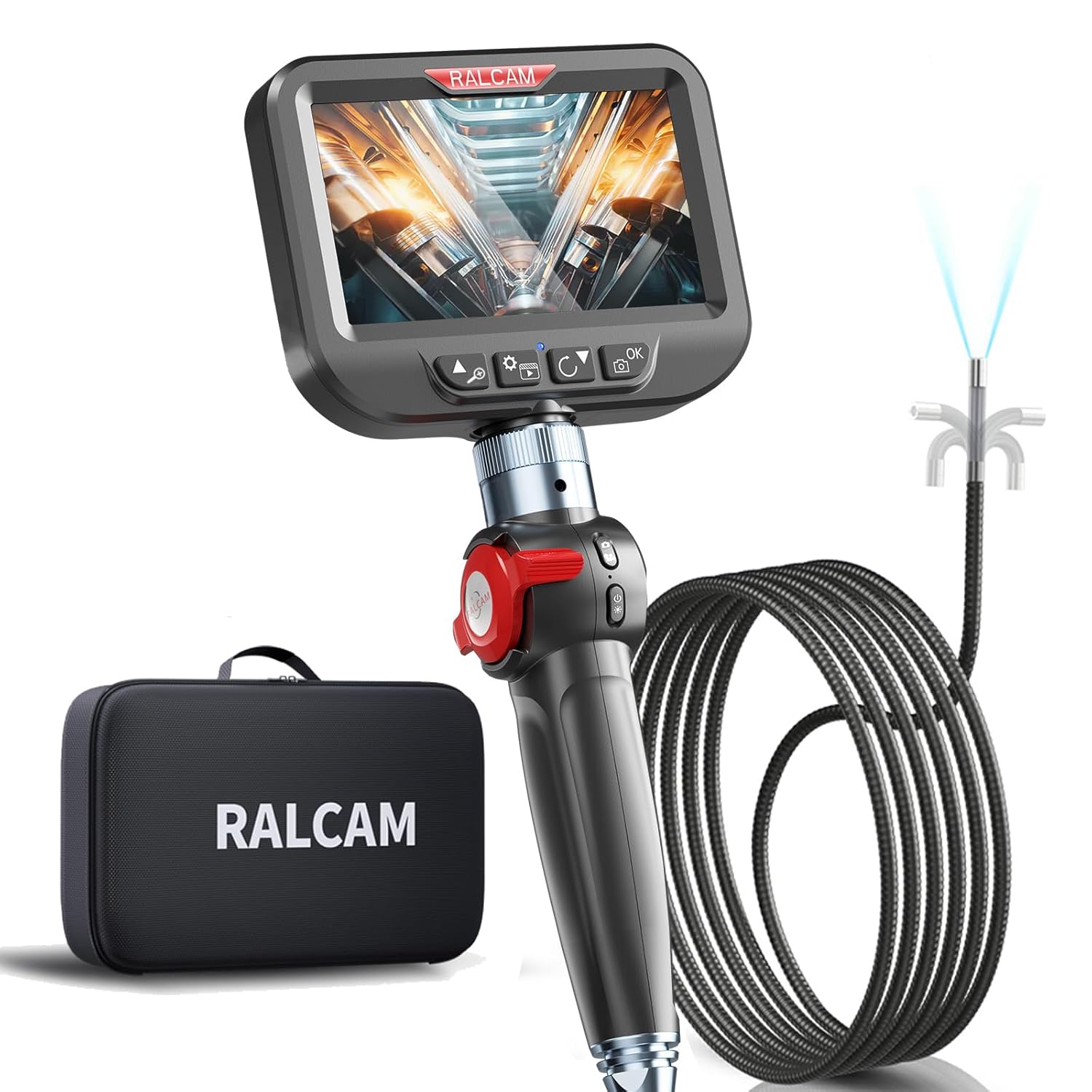 2-Way 180° Articulating Borescope Camera with Light, 6.2mm Ultra-Slim Probe, 4.3" HD Inspection Camera, 6.6FT Flexible Snake Industrial Endoscope for Automotive Engine Wall