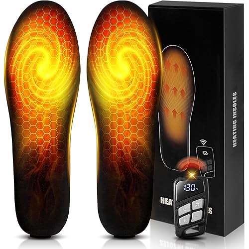 Heated Insoles, 3500mAH Rechargeable Electric Heating Insoles with Remote Control, Up to 13 Hours Heating Foot Warmer for Men Women Outdoor Hunting Camping Skiing (Large)