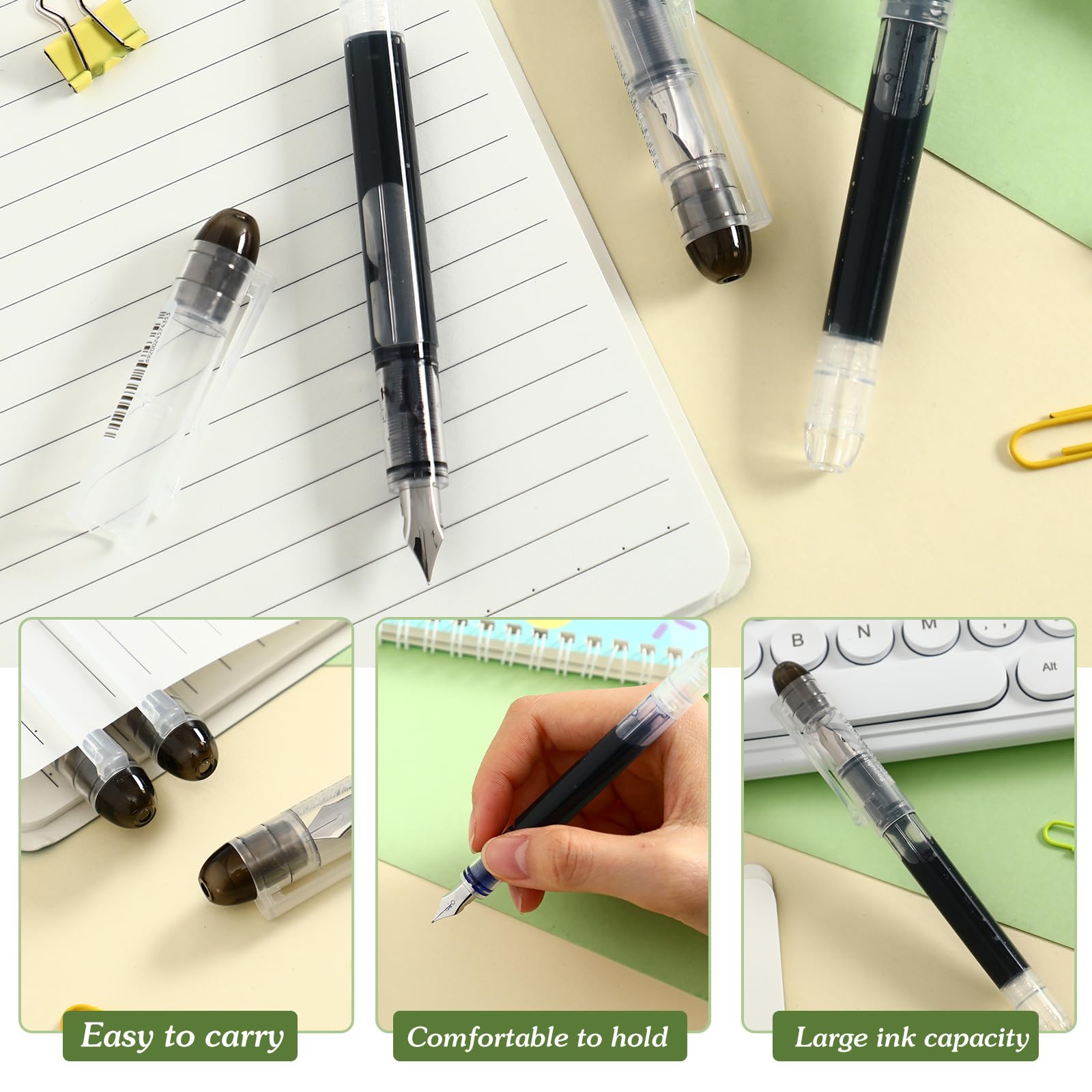 36 plumas estilográficas desechables de tinta de secado rápido, bolígrafos de escritura suave para diario, suministros de oficina, bocetos, garabatos, regalos para artistas principiantes (negro)
