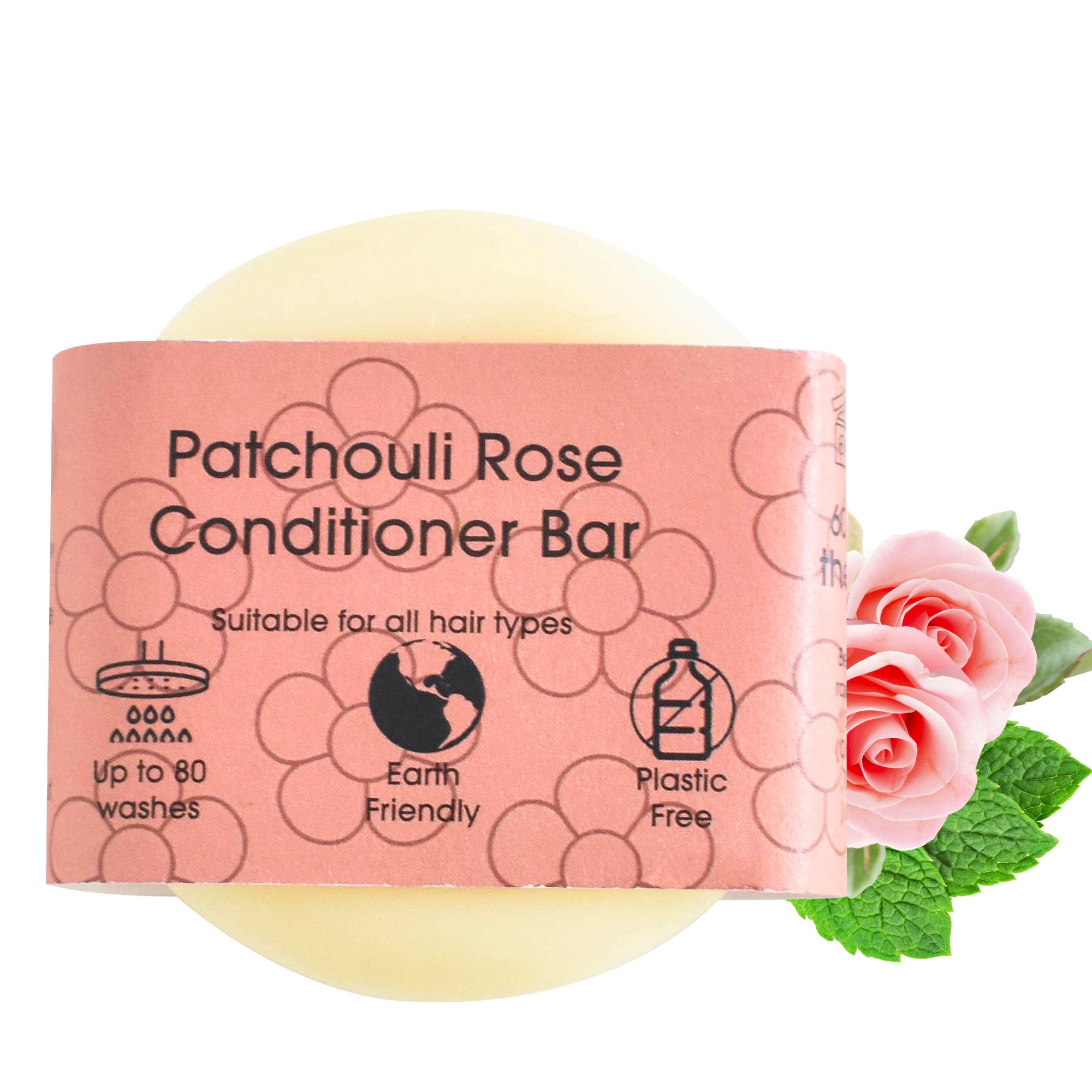 Patchouli Rose Hair Conditioner Bar, Natural Hair Care Bar for Frizzy Hair, Vegan Hair Bars, Plastic-Free, No Chemicals & Preservatives, Up to 80 Washes, 60g - The Natural Spa