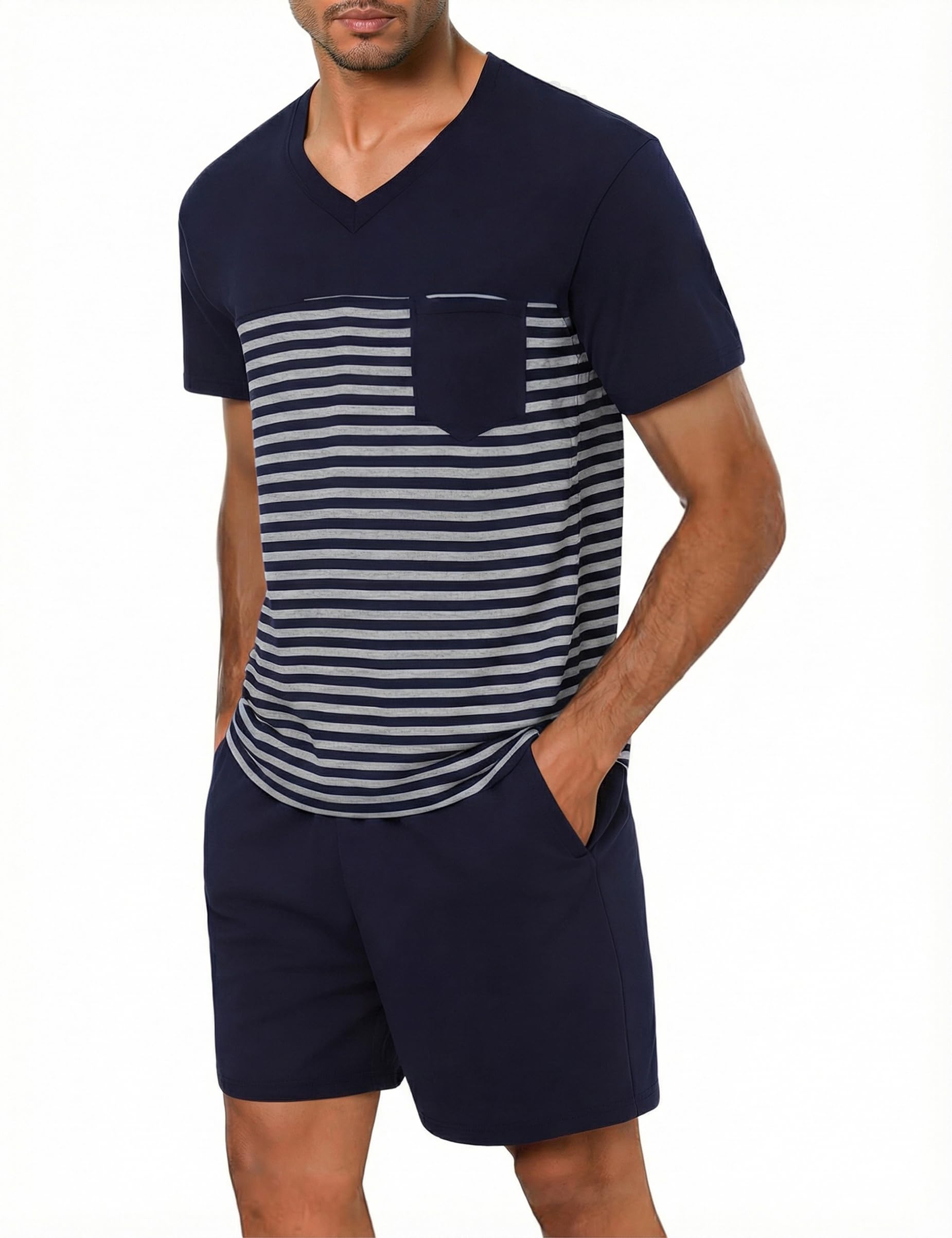Litherday Schlafanzug Herren Pyjama Kurz Shorty Sommer Baumwolle Zweiteiliger Nachtwäsche Set Kurzarm Schlafanzüge für Männer
