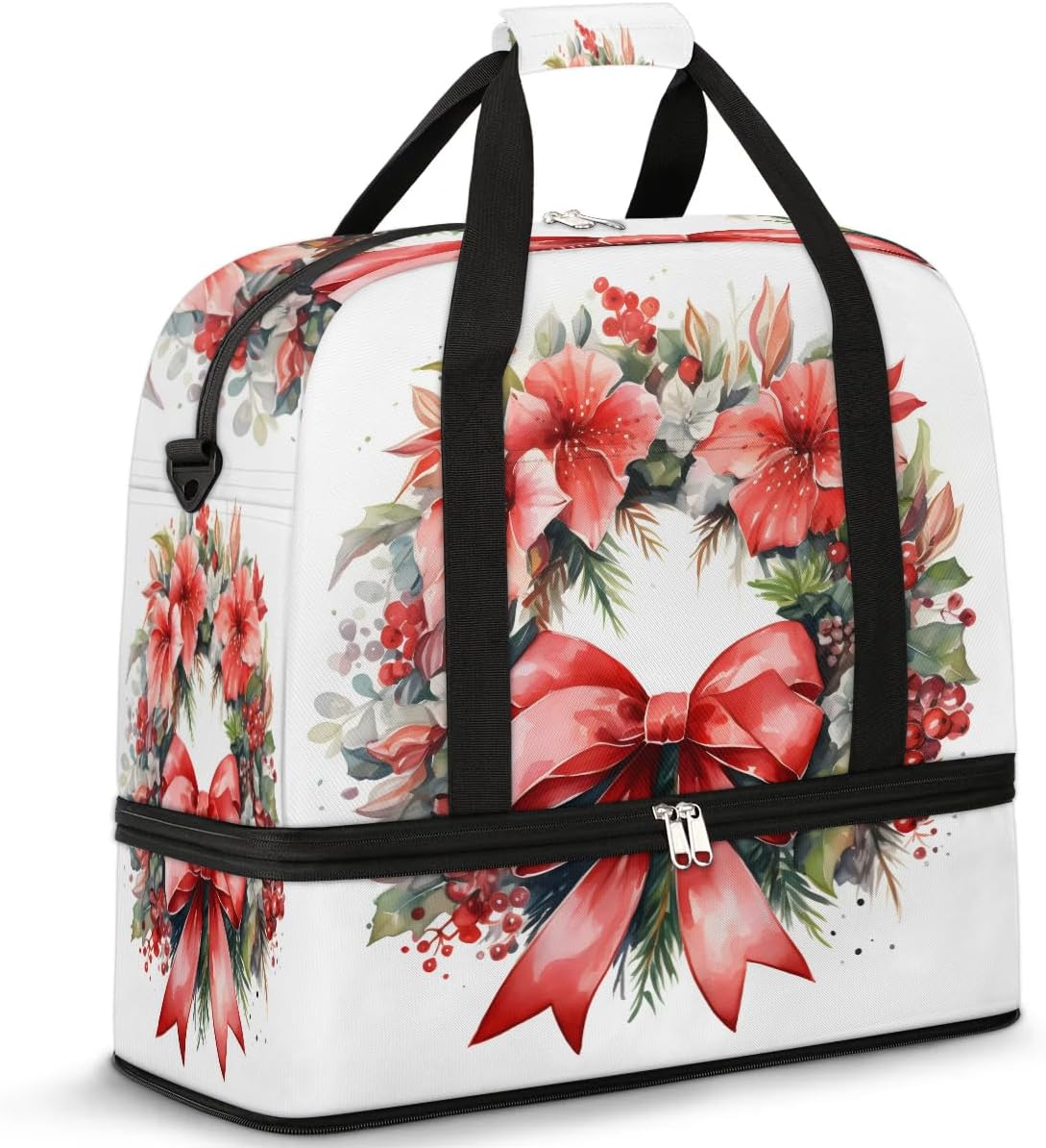 Sports Duffel Bag, Foldable Flower Garland Travel Duffel Bag, Gym Yoga Beach Bag Weekender Overnight Bag with Shoes Compartment for Men Women, Bow Botanical Garland