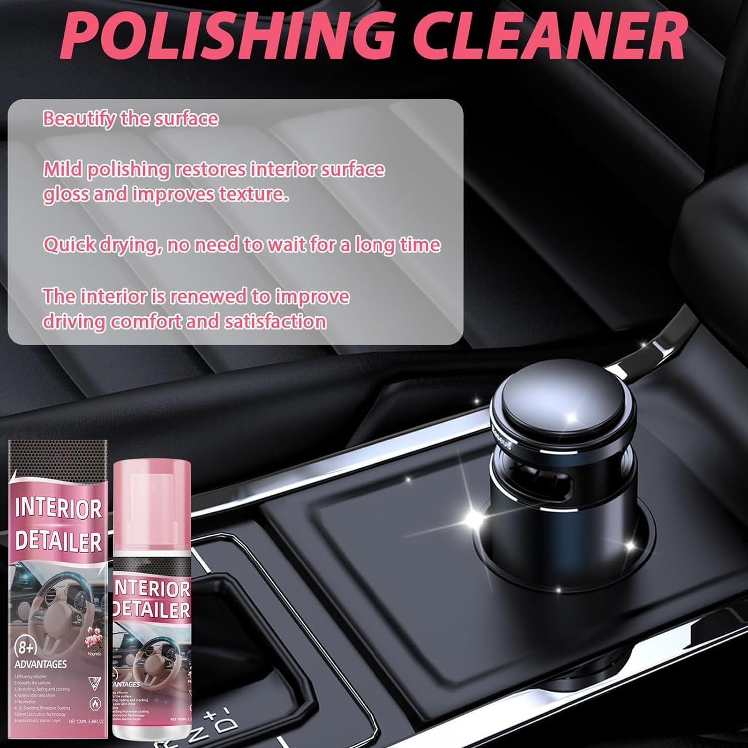 Polishing Cleaner Car Interior, 2026 Upgrade Car Interior Cleaner Spray, All Purpose Car Interior Detailer Cleaner for Dashboards, Seats, Leather, Plastic-3Pcs