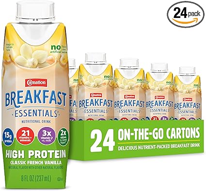 Carnation Breakfast Essentials High Protein Ready-to-Drink, Classic French Vanilla, 8 FL OZ Carton (Pack of 24)
