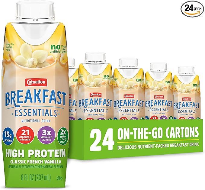 Carnation Breakfast Essentials High Protein Ready-to-Drink, Classic French Vanilla, 8 FL OZ Carton (Pack of 24)