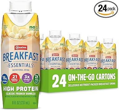 Carnation Breakfast Essentials High Protein Ready-to-Drink, Classic French Vanilla, 8 FL OZ Carton (Pack of 24)