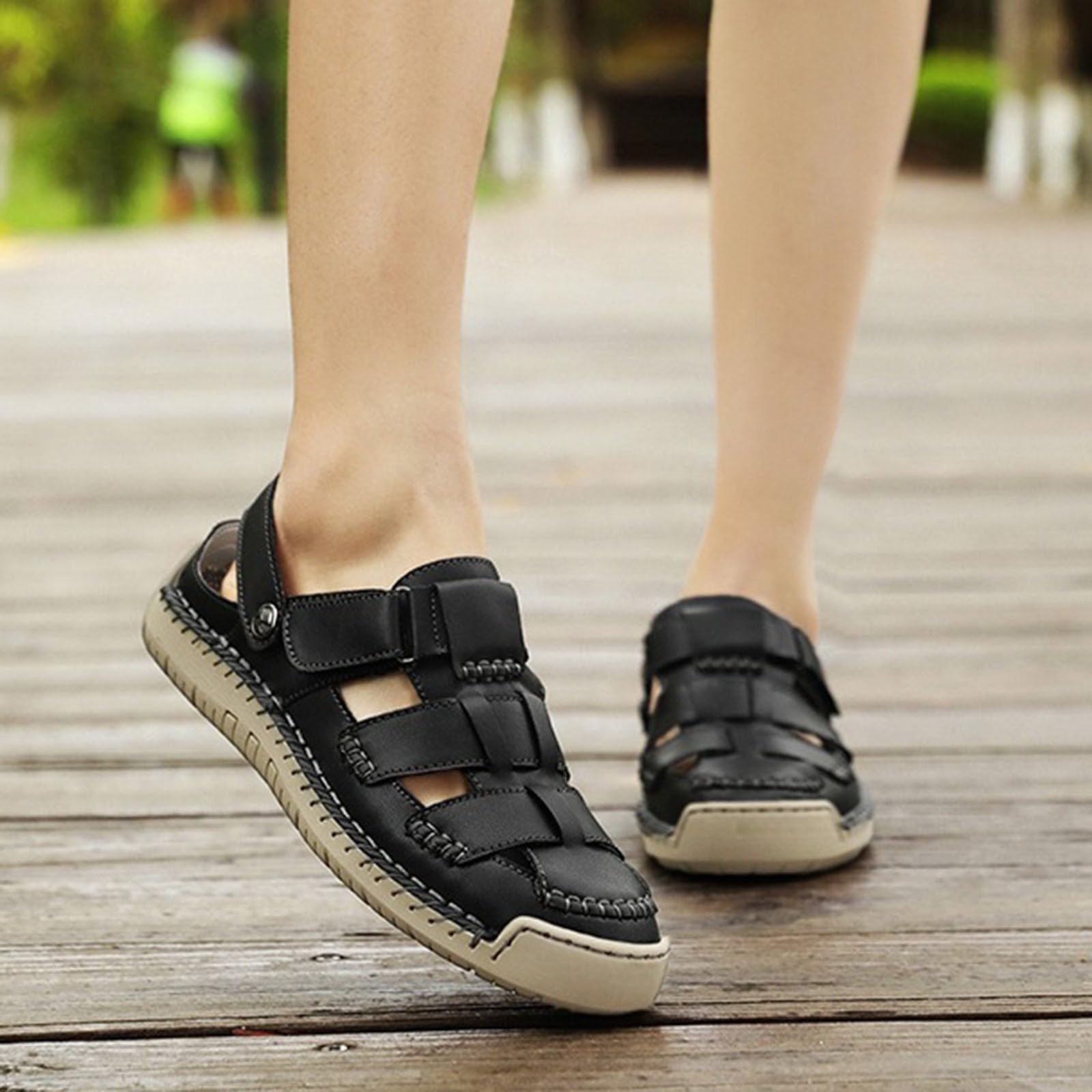 Ciabatte da donna con piedi larghi, sandali da donna chiusi davanti, sandali estivi slip-on, scarpe per il tempo libero, suola morbida, traspiranti, sandali da trekking, per il tempo libero