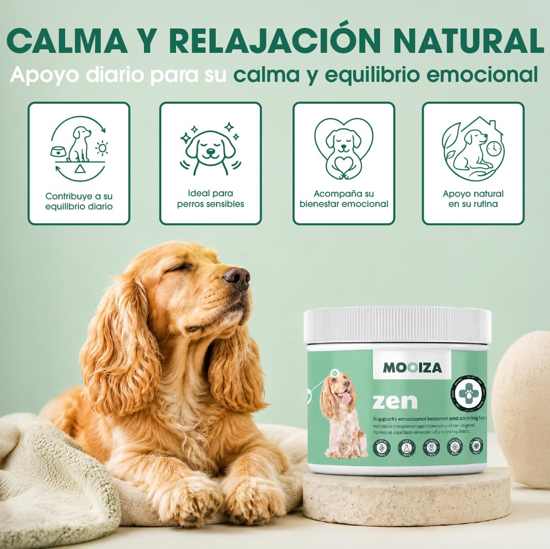 Calmante Perros 100% Natural - Ansiedad Antiestrés para Perro con L-Triptófano Valeriana Hipérico - Snacks para Perros 300g en Formato Galletas Semi Blandas - MOOIZA