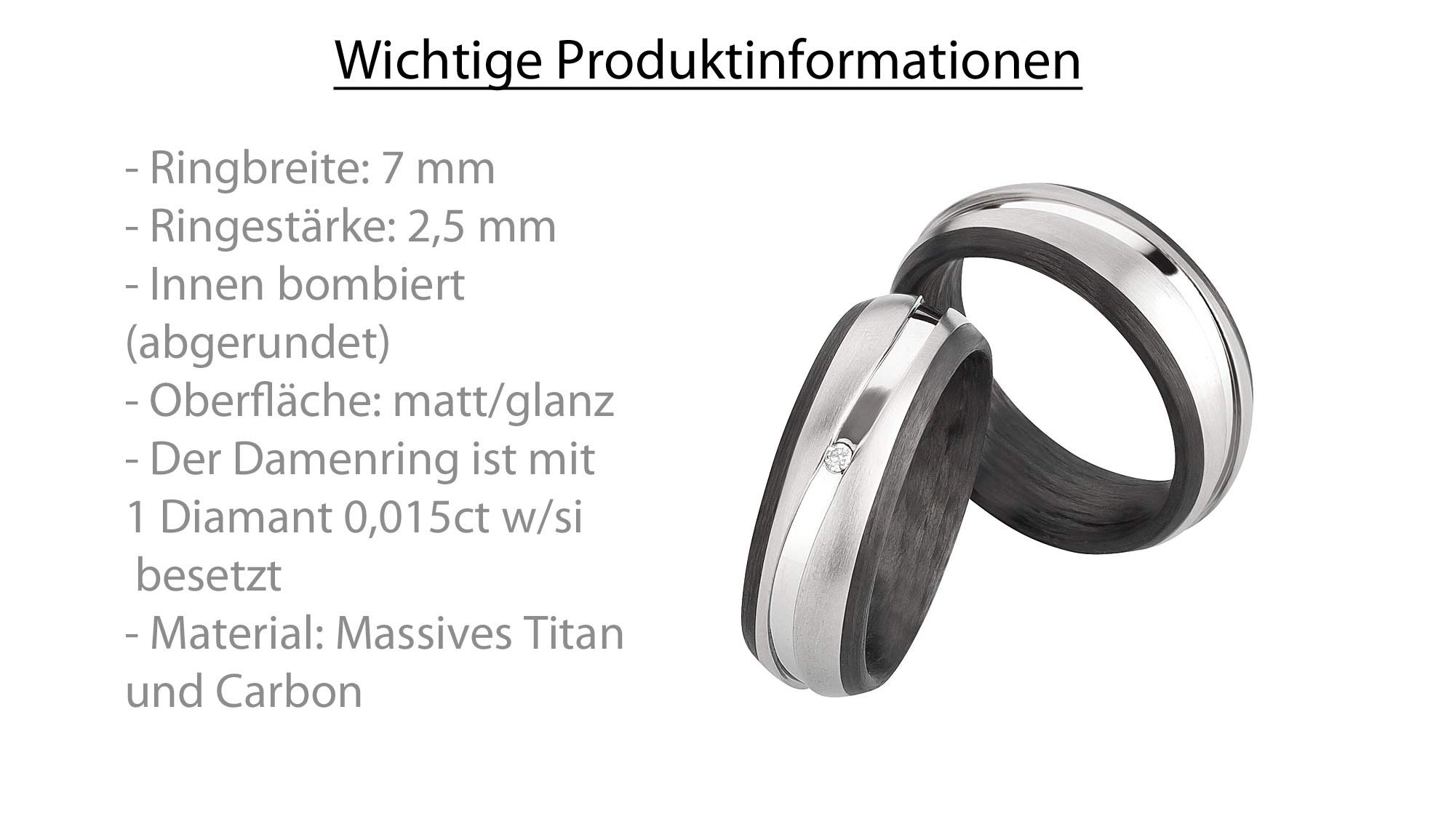 Blue Moon Diamonds Paar Eheringe Verlobungsringe Trauringe Titan Carbonringe mit Diamant (0,015 ct w/si) Partnerringe Hochzeitsring Antragsringe für sie und ihn Freundschaftsring (Gravur/Etui) 3850