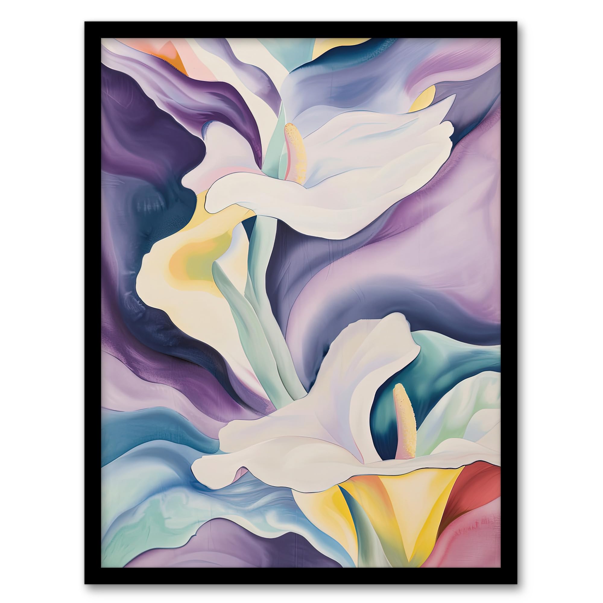Abstract Calla Lily Watercolour Painting Wall Art Print - Framed Poster - Black - A4