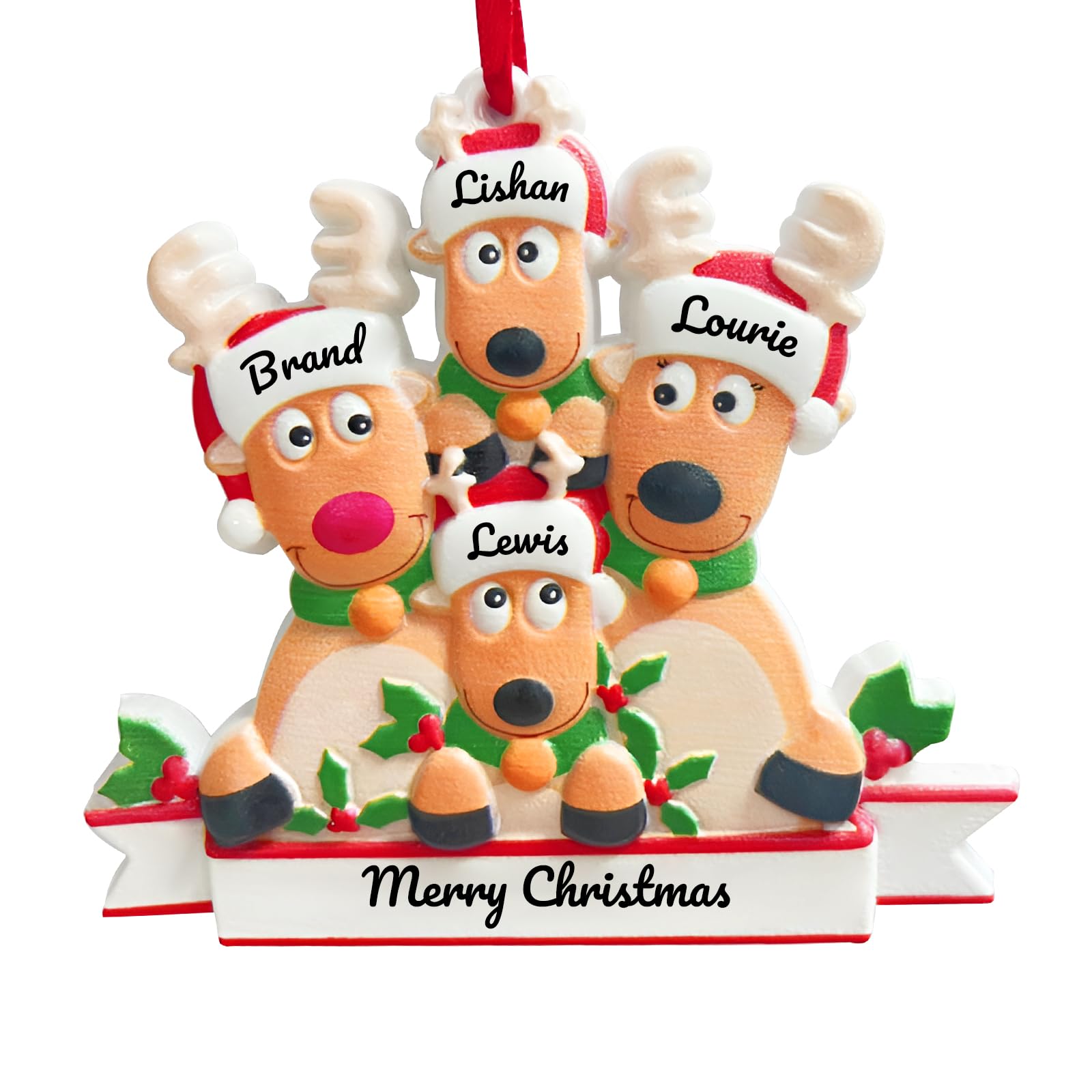 Adorno Personalizado de Alce navideño, Adorno de árbol de Navidad, Familia Feliz Personalizada Hecha de Material de Resina, Regalos de decoración Familiar de Navidad Personalizados