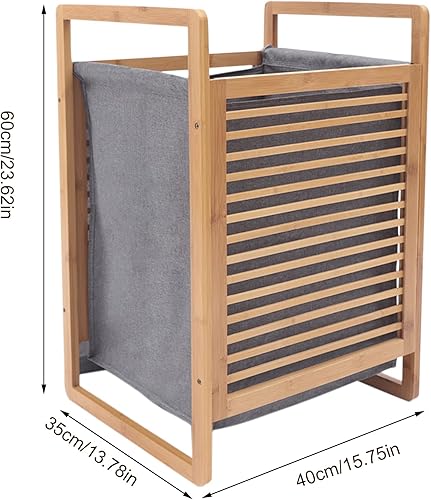 Miniatura 2 de Estante organizador de una sección con marco de bambú y cestas de almacenamiento, cesta de toalla de lavandería, gabinete de torre de una parte de