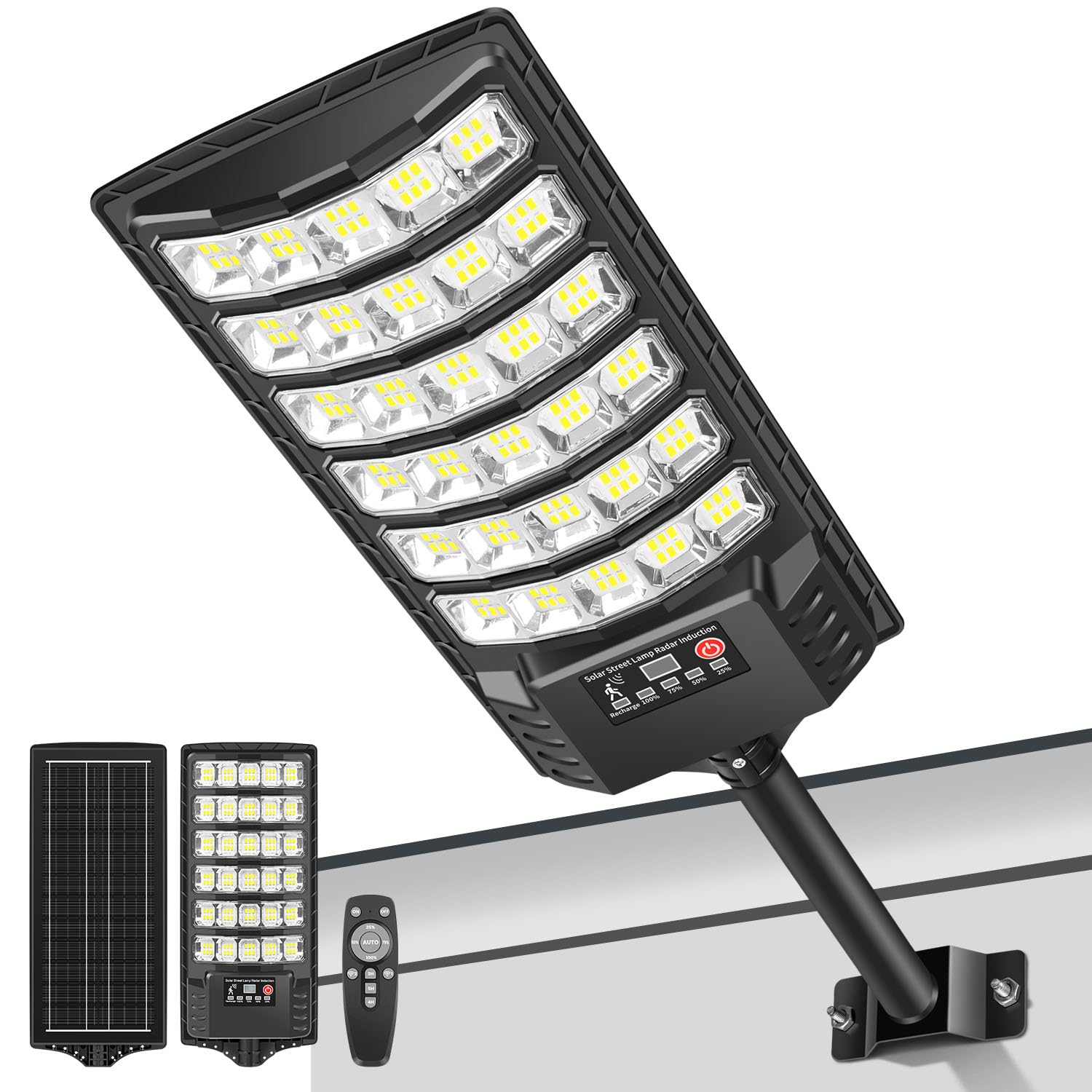 LEKIA Solarleuchten für Außen, 320° Weitwinkel LED Solar Straßenleuchte, Solarlampen Wasserdicht Aussenleuchte mit Bewegungsmelder und Fernbedienung für Parkplätze, Garten, Straßen, Garagen, 1 Stück