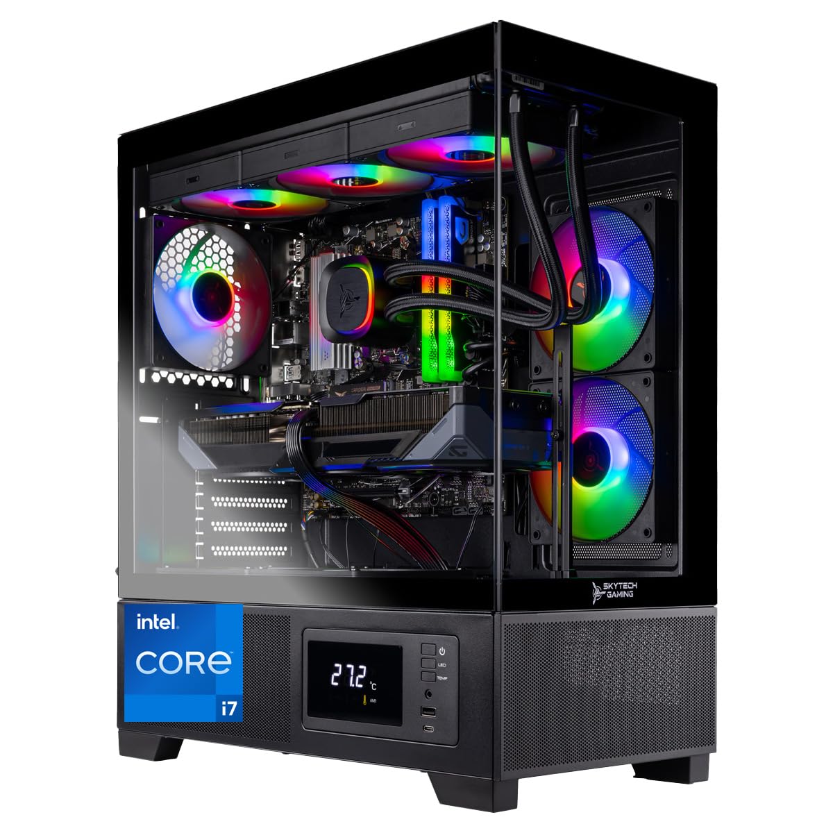 Skytech Gaming Azure 3 Plus Gaming PC, Intel i7 14700F 2.1GHz, NVIDIA RTX 5070 12GB, 2TB Gen4 NVMe SSD, 16GB DDR5 RAM 6000, 850W Gold ATX 3 PSU, 360 ARGB AIO, Wi-Fi, Win 11, Desktop