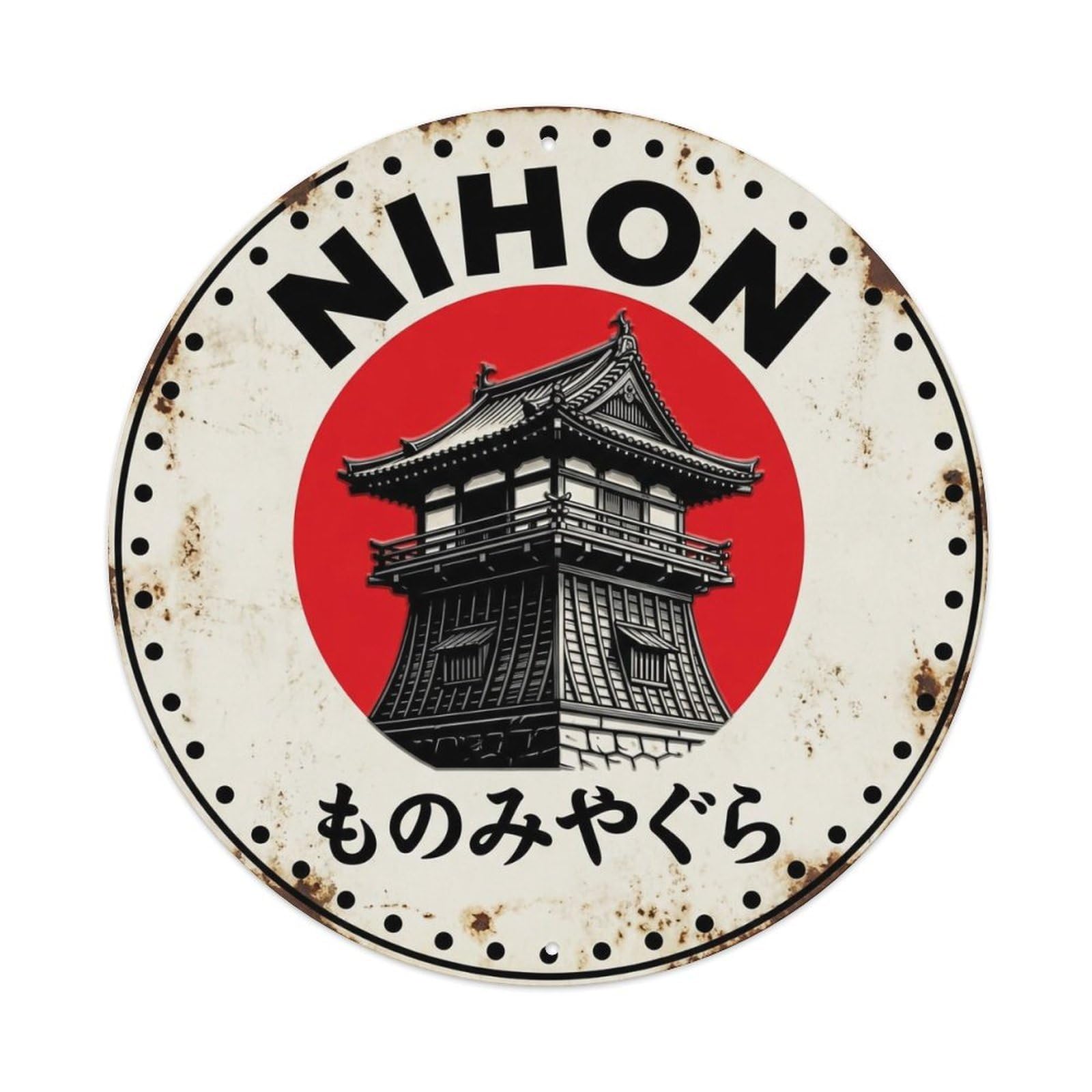 Watchtower Nihon Defense Observation Building Aged Metal Tin Sign
