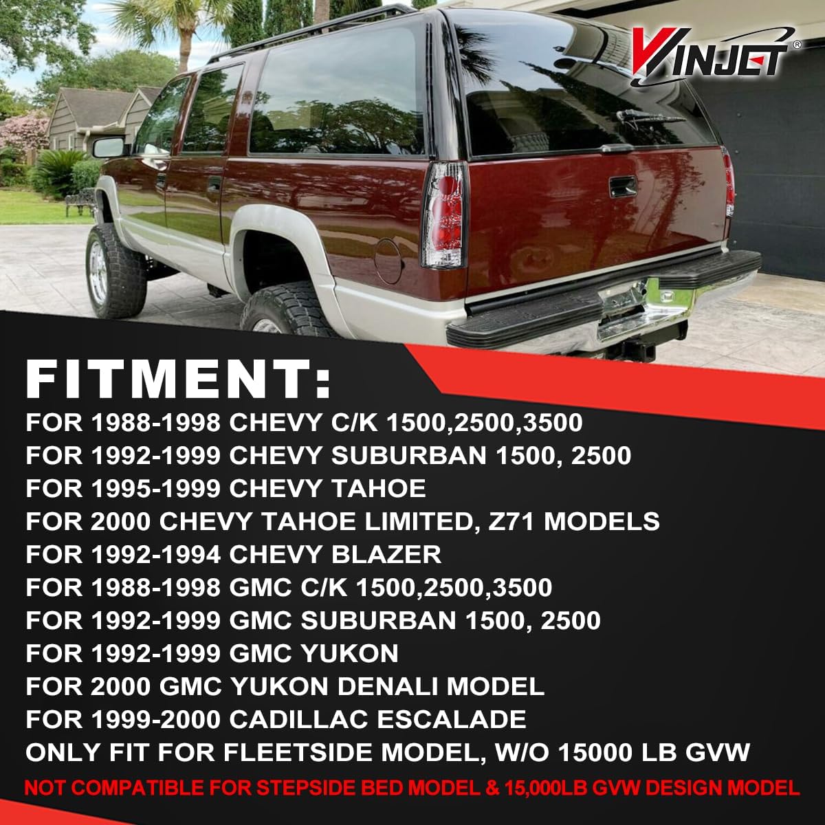 Winjet Tail lights for 1988-1999 Chevy C/K 1500/2500/ 3500, 1992-1999 Chevy Suburban 1500/2500, 1992-1994 Chevy Blazer, 1995-2000 Chevy Tahoe, GMC 1988-1999 C/K 1500/2500/ 3500, Suburban Yukon
