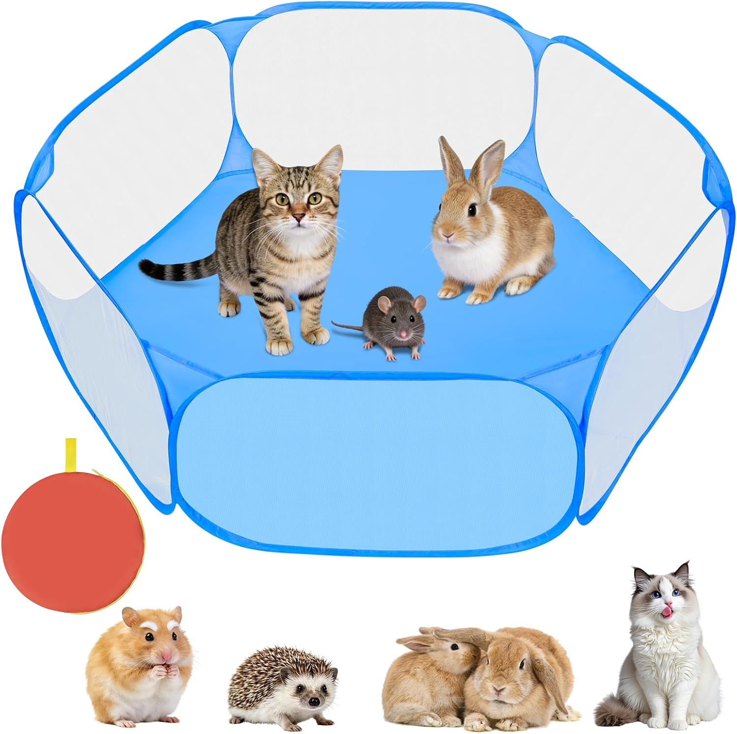 Aomig Recinto per Animali Domestici, Pieghevole Recinto con Borsa per Il Trasporto, Box per Piccoli Animali, Portatile Tenda della Gabbia per Porcellini d'India, Conigli, Criceti, Gatti, Cani(Blu)