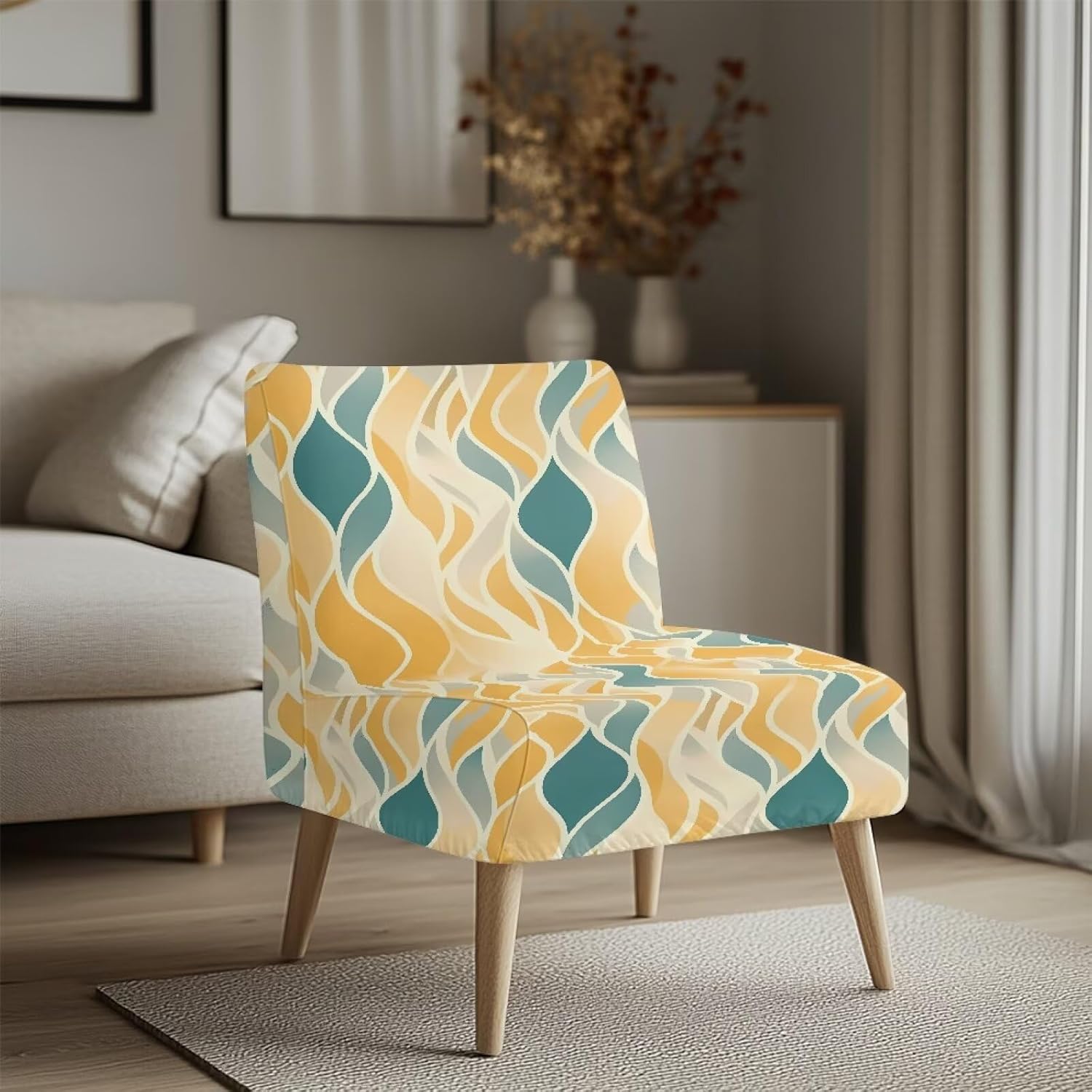 Merkmak Geometric Armless Accent Chair Slipcover Abstract Couch Chair Protective Cover Without Arms Stylish Single Sofa Couch Seat Slipcover for Living Dining Room Decorations