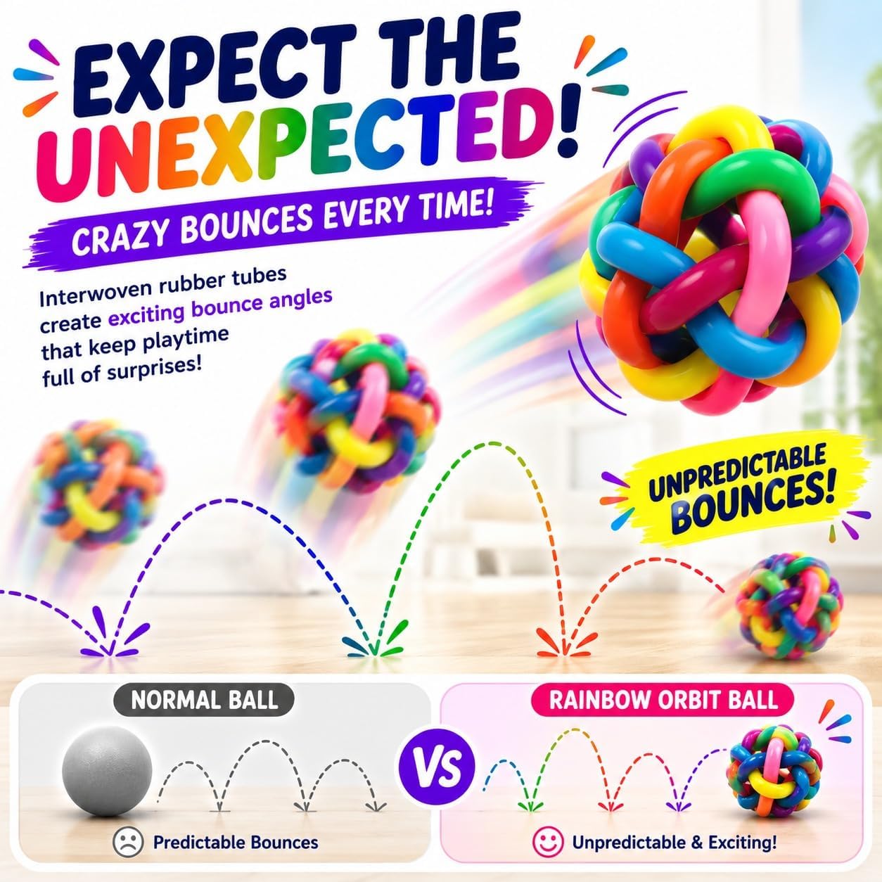 12-Pack Rainbow Fidget Orbit Balls, 2.25-inch Bouncy Sensory Toys for Kids image 3