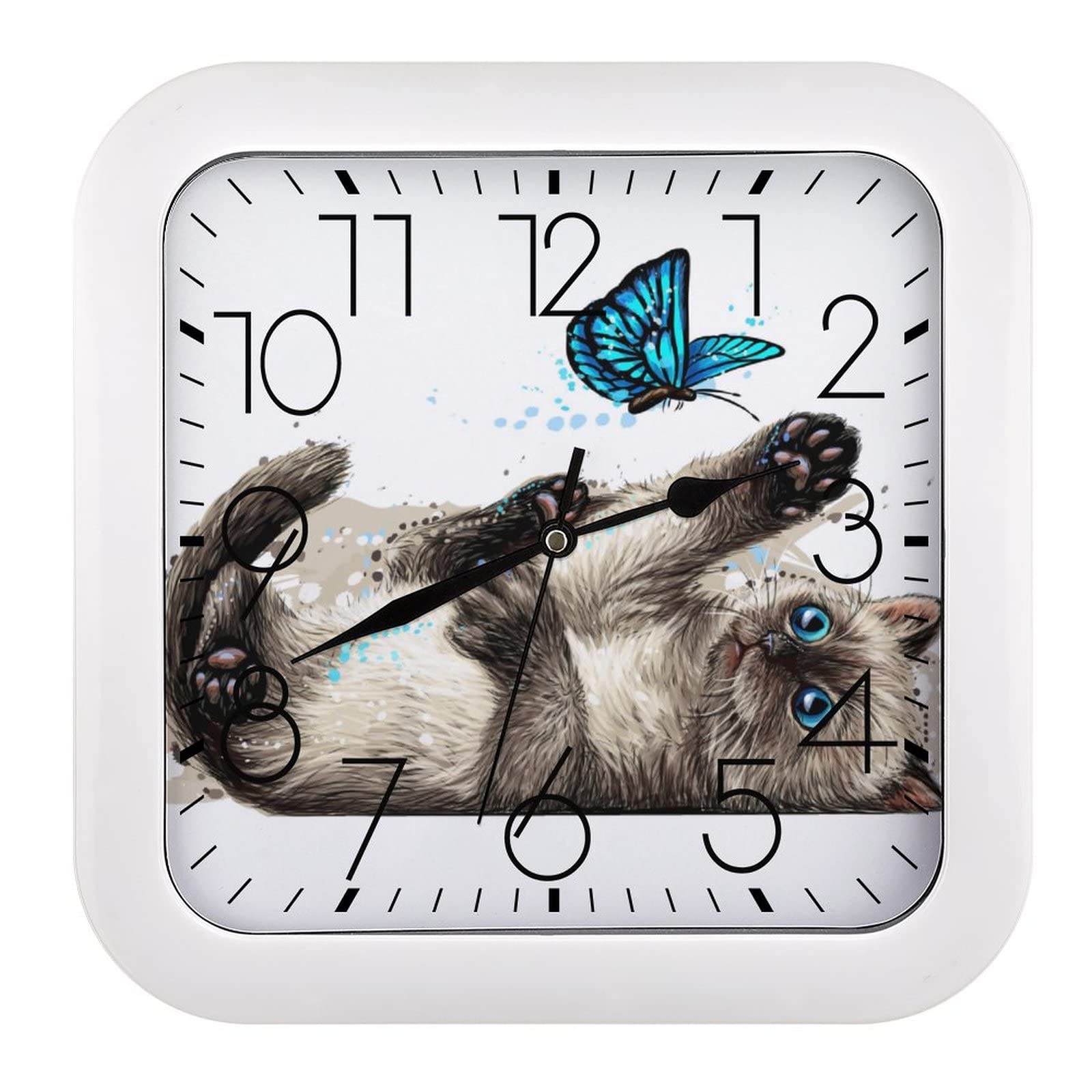 Horloge chat papillon 26cm silencieuse pour chambre et bureau calme