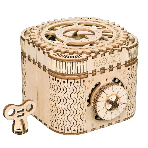 ROKR 3D Wooden Puzzle Mechanical Treasure Box Model DIY Brain Teaser Projects for Adult Age 14+ Birthday Gift Educational Toys Wooden Puzzles for Adults