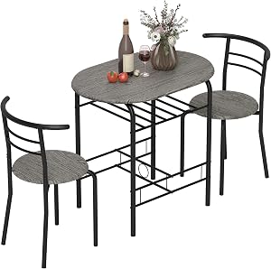 HOMCOM 3-Piece Dining Table Set, 31.5" Kitchen Table and Chairs Set for 2 with Storage Shelf, for Small Space, Dining Room, Living Room, Apartment, Dark Grey