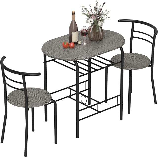 HOMCOM 3-Piece Ensemble de table à manger, 31.5" Table de cuisine et chaises 2 avec étagère de stockage, pour les petits Space, Salle à manger, Salon, Appartement, Gris foncé