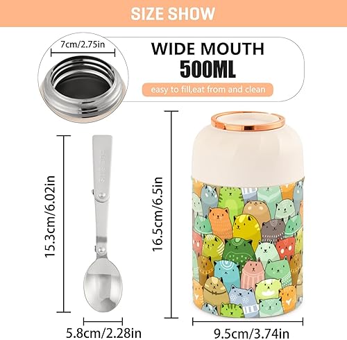 Miniatura 3 de Cats Food Jar with Spoon Stainless Steel Vacuum Insulated Food Container 17 oz Food Thermos for Hot Food