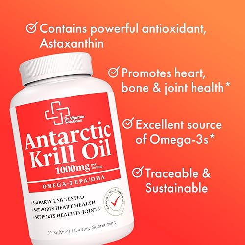 Miniatura 3 de Aceite de krill antártico prémium de 1000 mg, rico en omega-3, EPA, DHA para la salud del corazón, el cerebro y las articulaciones, mezcla de