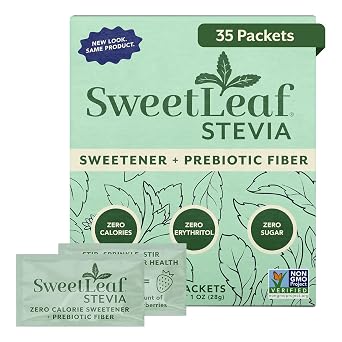 SweetLeaf Stevia Powder Sweetener, Sugar Free - 35 Packets 1 Pack | Zero Calorie Sweetener No Erythritol, Stevia Leaf Extract, Natural Sugar Substitute for Coffee & Baking, Prebiotic Fiber