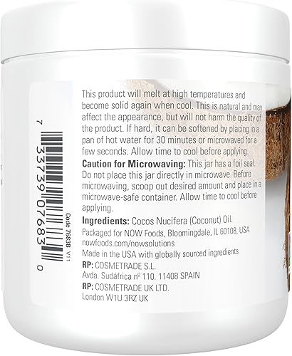 Miniatura 3 de NOW Solutions, aceite de coco, revitalizante naturalmente para la piel y el cabello, hidratante acondicionador, 7 onzas