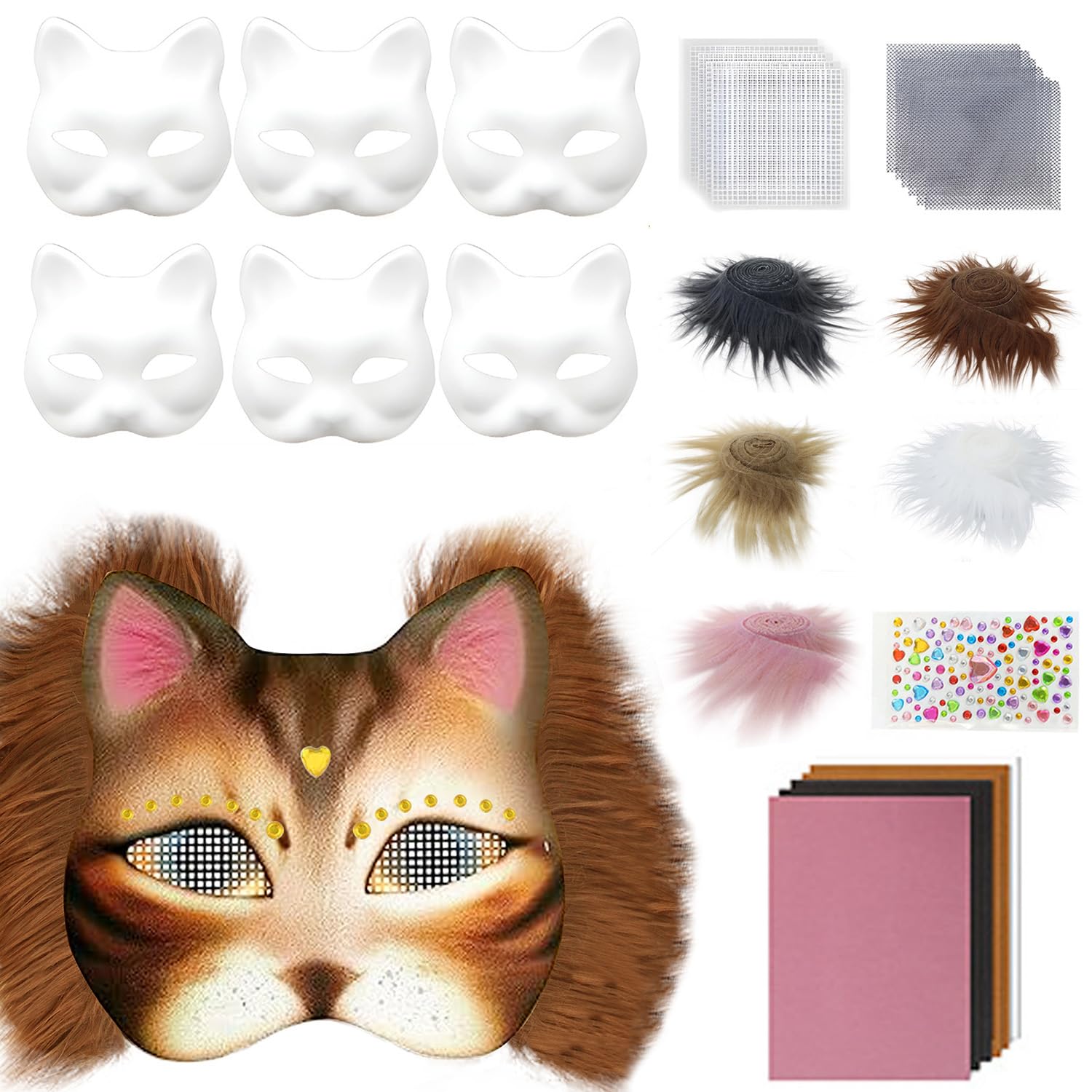 YIMINI Cat Masks to Colour, Make Your Own Mask Kits, Felt Cat Masks for Colouring, Cat Mask Craft, DIY Art Craft Mask Kit, Therian Mask for Halloween, Parties, Masquerade & Cosplay (B)
