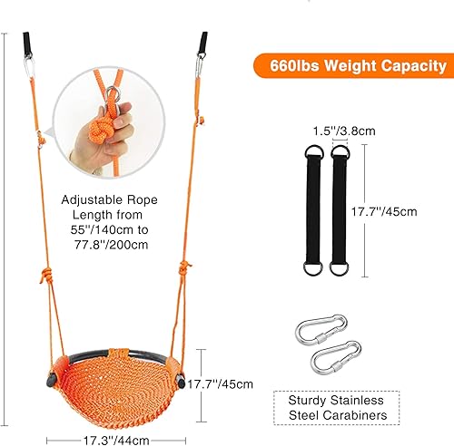 Miniatura 2 de RedSwing Asiento de columpio para niños, columpio para niños pequeños tejido a mano con cuerdas ajustables, juego de columpio seguro para niños