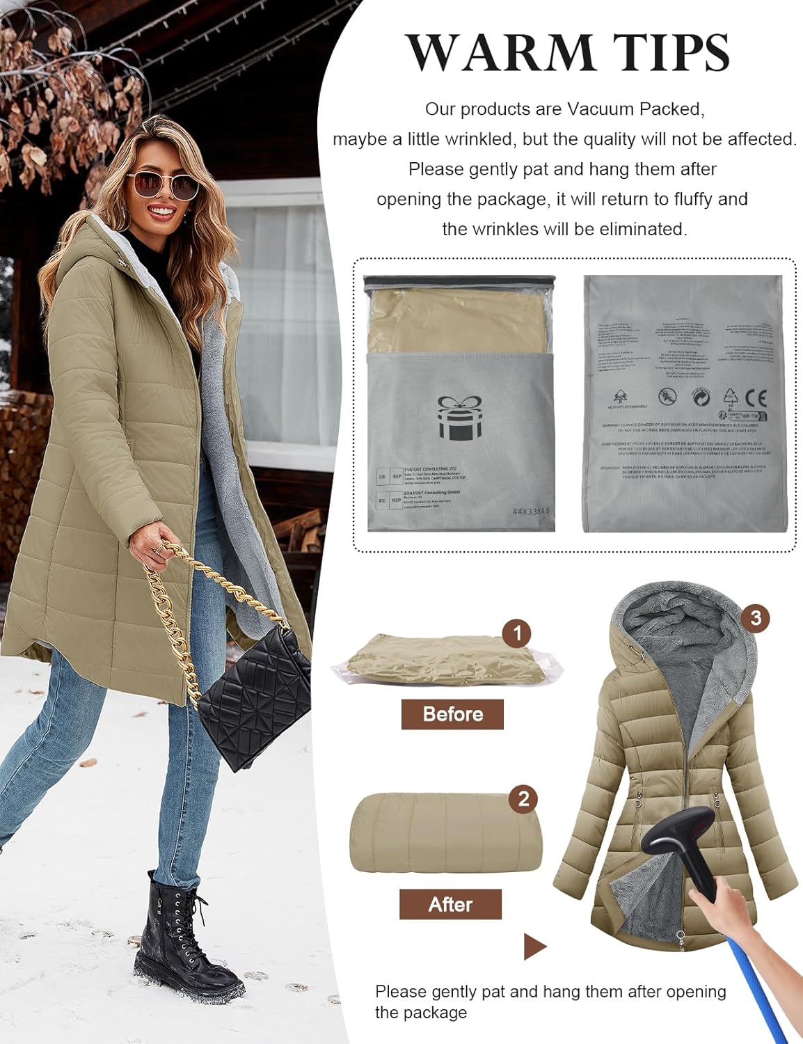 Women's Puffer Coat Winter Long Quilted Jacket Zip Up Fleece Lined Down Jacket Windproof Warm Thicken Hooded Parka Coat - Image 7